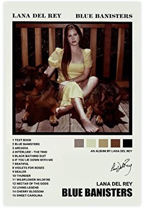 RIKCAT Blue Banisters Lana Poster Del Rey Musikposter Leinwand Poster Schlafzimmer Dekor Sport Landschaft Büro Zimmer Dekor Geschenk ungerahmt 30 x 45 cm