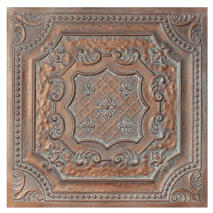 Tin Ceiling Panels,Peel and Stick Tin Ceiling Tiles Distressed,Faux Tin Glue up/Drop in, PL04,10Piece (Weather Copper)