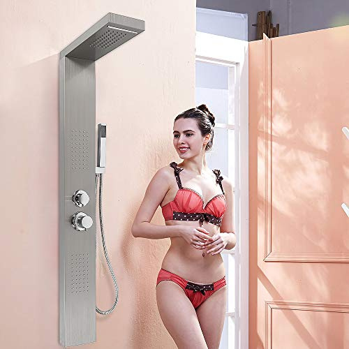 Willonin Duschsäule, 4 Modi, Hydromassage, Duschpanel, Duschpanel, Duschsäule aus Edelstahl mit Massagestrahl (gebürsteter Edelstahl)