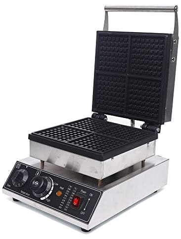 Waffeleisen 1750W Kommerzieller Waffeleisen 4 Waffel Antihaft Elektrische Waffelmaschine Einstellbare Temperatur 50-300°C Belgische Waffelform for Waffle Making and Baking