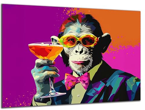 DARO Design - Wand-Bild 6mm HDF 84x56 cm Neon Affe mit Getränk - Wand-Deko Bilder Wohnzimmer