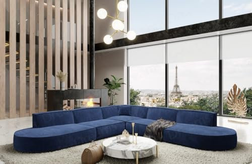 Ecksofa Alegranza L Form Designersofa Stoffsofa in Samt Sofa in Stoff (Dunkelblau)