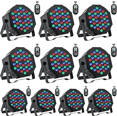 DELIBANG 10PCS RGB LED Par Scheinwerfer, 36 LED Par Strahler DMX512 Bühnenlicht mit Sound-Aktivierung, Discolicht Partylicht für DJ, Hochzeit, Konzert, Club, Bar, Haloween Weihnachten