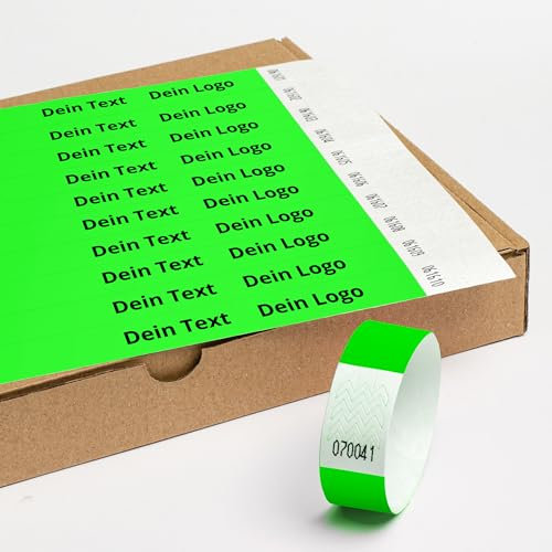 Einlassbänder aus Tyvek Individuell Schwarzer Bedruckte 19 x 255 mm mit Personalisierten Text/Logo - 500 Stück Party Eintrittsbänder - Selbstklebend und Wasserdicht Festival Armbänder
