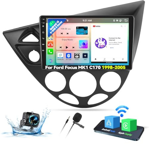 OiLiehu 4+64G 8 Core Android 13 2 DIN Radio Carplay Android Auto Bluetooth Autoradio para Ford Focus MK1 C170 1998-2005 Pantalla Radio Coche 9 Pulgadas con WiFi GPS FM RDS DSP EQ Cámara Trasera