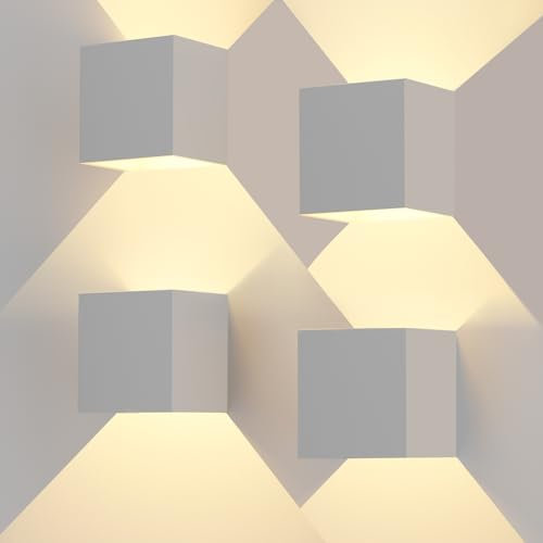 OTeedo 4 Stück LED Wandleuchte Innen/Aussen 3000K Wandlampe Innen, 12W Up and Down Leuchten Aussen Wandlampe Weiß, Einstellbarer Lichtstrahl Aussenlampen, Aussenleuchten Hauswand IP65 Wasserdichte