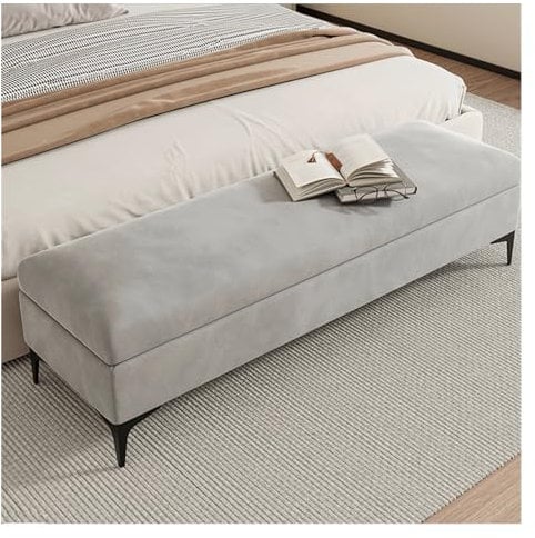 Bedroom Bench Storage Ottoman, Storage Bench for Bedroom End of Bed, Ottoman Foot Rest with Storage Bins, Ottoman with Storage for Living Room, Velvet Ottoman End of Bed Stool (Color : Light grey,