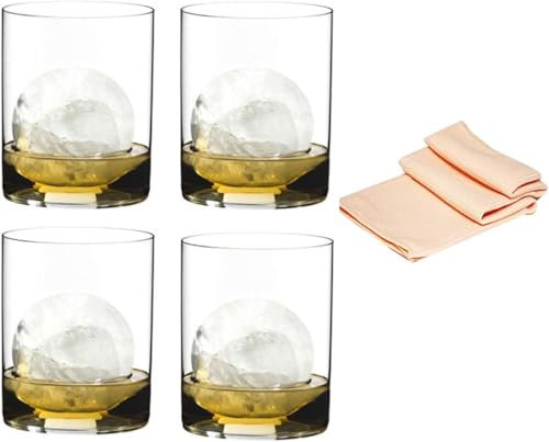 Dekomiro Riedel Whiskygläser 0414/02 O Tumbler Whisky 4 er Set Set mit Glasreinigungstuch