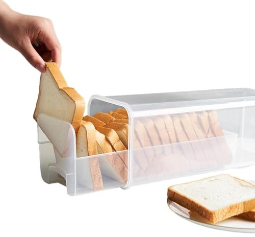 Airtight Bread Bin, Transparent Fresh-keeping Bread Box, Large Capacity Bread Storage Container with Locking Lid & Tray, Slender Tall Bread Holder, Large Bread Bin for Homemade Bread & Kitchen Storage