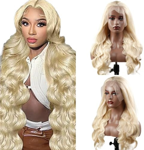 Shoaiye 13x6 Lace Front Echthaar Perücke Damen Body Wave Human Hair Wig Wear and Go Glueless Remy Pre Plucked Natural Hairline 150% Density #613 Blonde Color for Woman 14 Inch