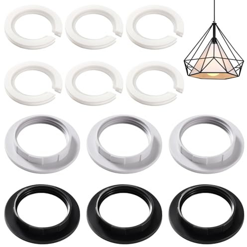 Lyeteung 12 Piezas Kit de Convertidores de Plástico Pantalla de Lámpara, Anillo Reductor de Pantalla de Repuesto E27 a E14, Anillo de Tornillo E27 Pantalla, para Lámpara de Mesa