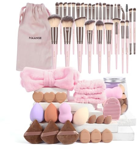 MAANGE Makeup Brush Set, 51 Pcs Makeup Tool Set Premium Synthetic Foundation Powder Concealers Eye shadows Blush Makeup Brushes(Pink)