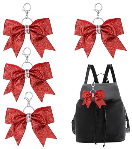 ZEYIYER 4 Stück Schlüsselanhänger mit Glitzerschleife, Schleifen Anhänger, Schlüssel Anhänger Schlüsselanhänger mit Strasssteinen, Schleife für Softball, Fußball, Cheerleader Zubehör