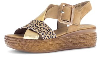 Gabor Damen Riemchensandalen, Frauen Sandalen,Sommersandalen,bequem,flach,Sommerschuhe,Freizeitschuhe,Walnut/Gold/Natur,43 EU / 9 UK