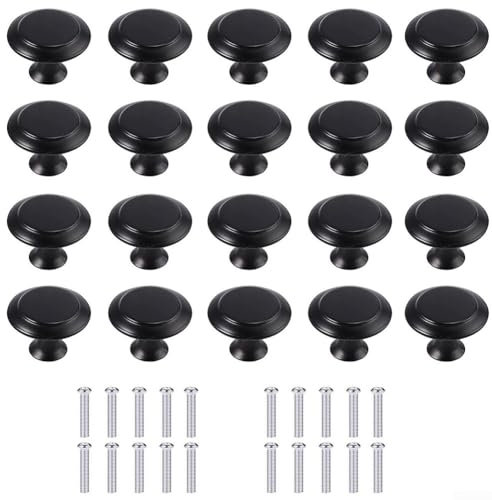 Entgoinggo Schrankgriffe aus Edelstahl, 20 Stück, schwarz, für Türen, Schränke, Schubladengriffe, gebogene konkave Schublade, Küche, Schublade, Badezimmer, Schrankknöpfe mit Schrauben