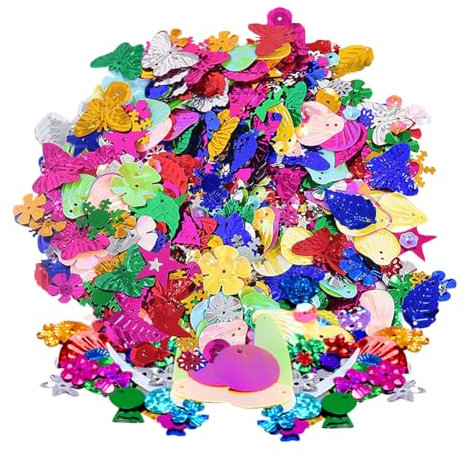 JIHUOO 50 g Pailletten in verschiedenen Formen, bunte Bastel-Pailletten, Spangles für Karten, Schmuckherstellung, Pailletten, flach, Nähen, Pailletten, lose Pailletten, Verzierungen, Scrapbooking,