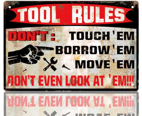 WEBEEDY Tools Rules Tin Sign Vintage Signs Garage Signs for Men Wall Decor Vintage Metal Tin Signs, Wall Hanging, Shop Accessories, Metal Garage Decoration, Unique Gift, 30x20cm