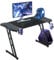 Bureau Gaming Led 120x60, Table Gaming Informatique Ergonomique avec Lumière RGB, Bureau Gamer en Forme de Z Stable-Plateau en Fibre de Carbon, Table Gamer avec Porte-Gobelet et Crochet pour Casque