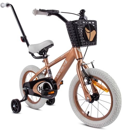 sun baby Kinderfahrrad 14 Zoll Jungen Verdant Bike Leicht Stützräder mit Schubstange ab 2-6 Jahre BMX Fahrrad Kinder (Cappuccino, 14 Zoll)
