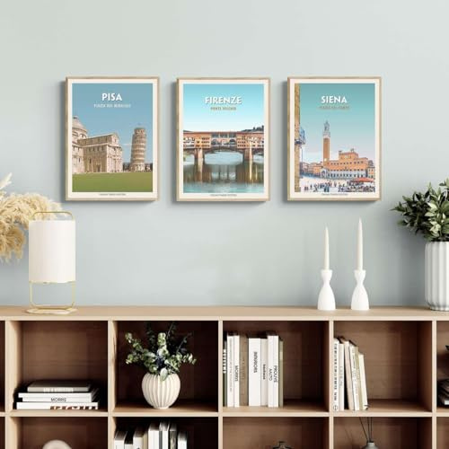 ART PRINT CAFE' Set mit 3 Postern Toskana im Vintage-Stil | Kunstposter 40 x 30 cm, ohne Rahmen