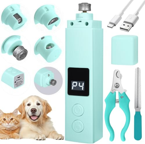 BUOAZR Lime à Ongles Chien, 4 Vitesses Coupe-Ongles Electrique Rechargeable Animaux de Compagnie avec Lumières LED, Silencieuse45 DB, 3 Ports pour Grands, Moyens et Petits Chiens Chats(Vert)