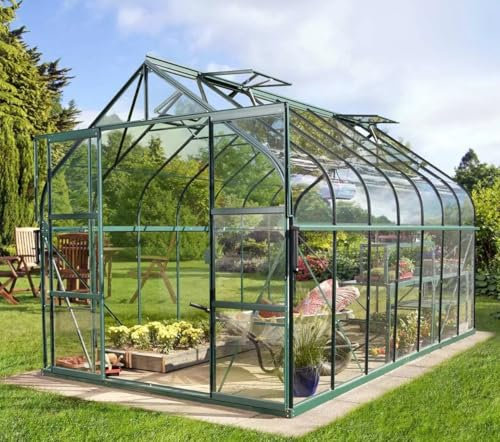 Vitavia Colorado 11500 Greenhouse (8ft 5 x 14ft 7) with green frame, polycarbonate panels, roof vents & double doors. Ideal for year-round growing. Durable, stylish & easy to assemble - TieDex