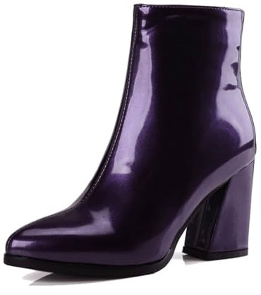 Stivali da pioggia da donna, in pelle verniciata metallica, stivaletti da discoteca, da donna, copriscarpe alla moda e sport, per donne, comfort chic e confortevole, stivale da equitazione, Viola 6