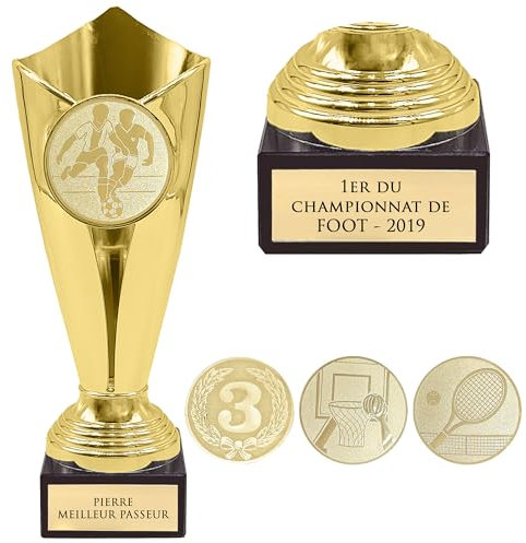 KDO MAGIC – Personalisierbarer Pokal – Individuell gestaltbarer Becher mit Gravur – zu Weihnachten, zum Ruhestand oder für sportliche Veranstaltungen – Gold/Bronze/Silber (Gold, Fußball)