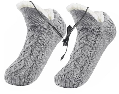 USB beheizbare Fußwärmer Beheizte Hausschuhe Warme Kuschelsocken für Damen & Herren rutschfeste Stoppersocken mit Greifern Flauschige Wintersocken für Zuhause und Büro