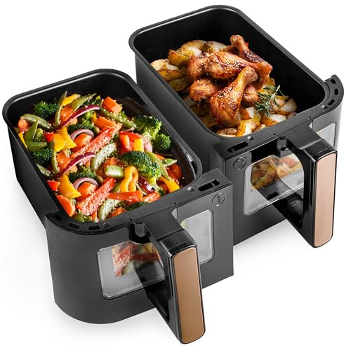 Duronic Twin Drawers AFD2 BG, TWIN DRAWERS ONLY 2024 VERSION ONWARDS, 2 x 5L Drawers Specifically for the AF24 Air Fryer, Two Cooking Trays with Sync Cook and Finish for Dual Zone Air Fryer Black Gold