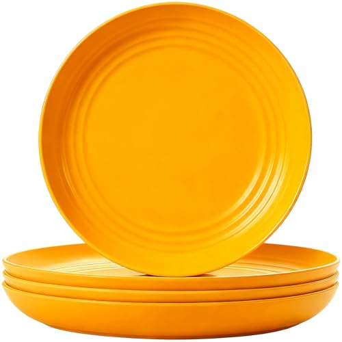 4 Pcs Unbreakable Dinner Plates, 7.8'' Reusable Lightweight Plastic Plates | Salad Dishes Plate for Pizza, Pasta, Bread, Snack, Dessert, Microwave and Dishwasher Safe (Yellow)