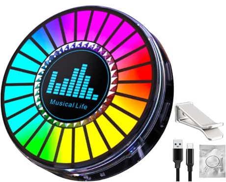 Nixiara Runde Sound Dynamicrophone Rhythmus Light - RGB Lampe, Sound Control Light | Umgebungsduftlicht Für Auto - -Schlafzimmer -Spielzimmer Party Dekoration Atmosphäre Beleuchtung