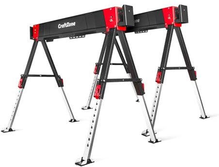CRAFTZONE Saw Horses 2 Pack, Folding Heavy Duty 2700lbs Adjustable Height Brackets, Portable Work Support for 2x4 Wood
