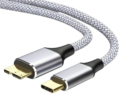 Leloco USB Micro B auf USB C Kabel 0,5m Typ C 3.0 auf Micro B Festplatten Kabel 5Gbps Externe Festplattenkabel, Kompatibel mit Toshiba, WD, Seagate Festplatte usw Grau