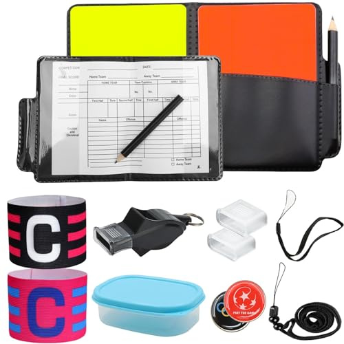 BORISCA Kit de Tarjetas Arbitro Futbol Tarjeta Arbitro Rojas y Amarillas, Juego de Tarjetas de Árbitro con Silbato Arbitro Profesional Papel Lápiz Brazalete de Capitán Accesorios Futbol Arbitro
