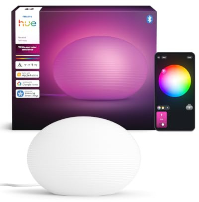 Philips Hue Flourish Tischleuchte, dimmbare LED Leuchte, weißes und farbiges Licht, 16 Millionen Farben, indirekte Beleuchtung über App steuerbar, kompatibel mit Alexa, Neue Generation
