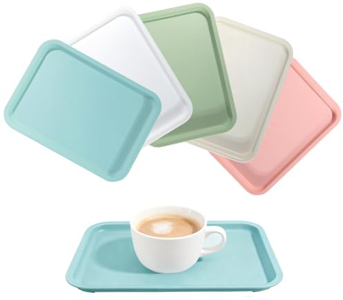 5 Bandeja Plastico Rectangular, Bandeja Fast Food, Bandejas para Servir, Comida para Servir, Alimentos, Desayuno, Cupcakes, Frutas, Fiestas, Aperitivos, Postres, Mesa de Café, Pequeña 24,5x17,5cm