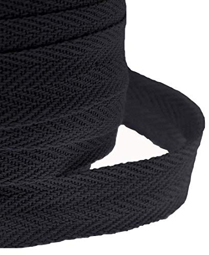 JJPRIME - Cotton 25mm 1 Herringbone Craft Apron Twill Dressmaking Sewing Bunting Tape (Black, 10 Meter)