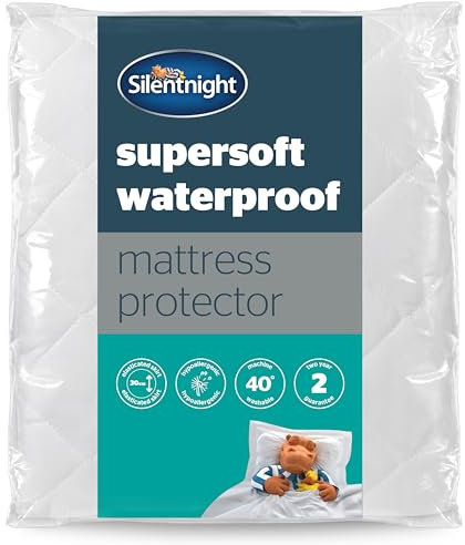 Silentnight Supersoft Waterproof Mattress Protector – Luxury Quilted Quiet Bed Mattress Pad Cover with Extra Deep Fitted Skirt and Waterproof Protection – King Size, White