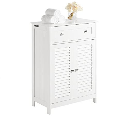 SoBuy Meuble Bas de Salle de Bain – Commode pour Salle de Bain, Armoire de Rangement avec étagère réglable, 1 Tiroir et 2 Portes, pour Le Couloir et la Cuisine Blanc, 60x35x87 cm, FRG238-W