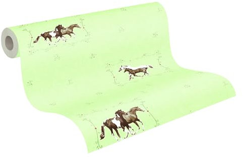 A.S. Création PVC-freie Vliestapete Little Stars Tapete mit Pferden 10,05 m x 0,53 m bunt grün Made in Germany 358371 35837-1