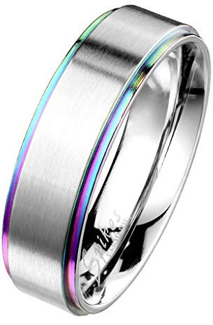 Paula & Fritz® Freundschaftsring abgestuftes Band Regenbogenmuster Herrenring Damen-Ring Verlobungs-Ring Partnerring Edelstahl Chirurgenstahl 316L R-M6739_80