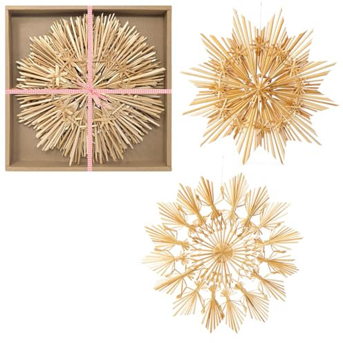 com-four® 2X große Strohsterne - XXL Anhänger für den Weihnachtsbaum - natürlicher Christbaum-Schmuck - Weihnachtsdekoration