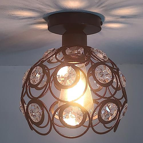 PETITES ECREVISSES Moderne Deckenleuchte Kristall Hängeleuchte Industrielle lampen E27 Metall Lampenschirm Ø20cm Design für Wohnzimmer Schlafzimmer Esszimmer (Ø20cm, Schwarz)