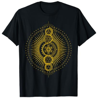 Heilige Geometrie-Symbole mit Metatrons Würfel-Gold-Merkabah T-Shirt