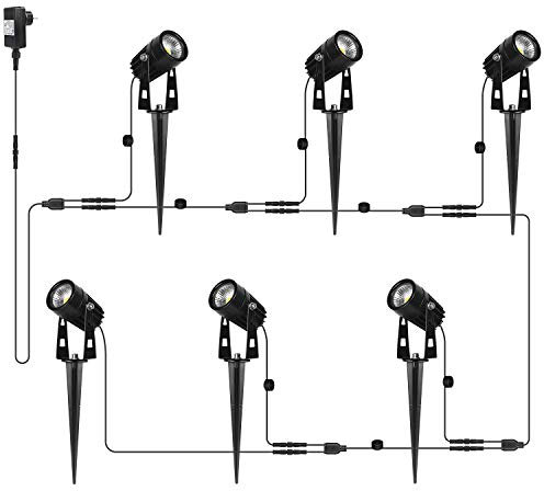 AIMHEIM Faretti da Giardino con Picchetto 3W Faretti da Giardino Luci Proiettore LED Spot Esterno Bianco Caldo Faretto Led da Esterno 12V 6 in 1 Fari Led Esterno per Giardino,Vialetto,Cortile