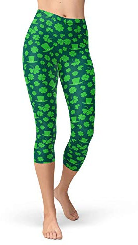 sissycos Leggings für Damen, Weihnachten Leggings, 3D Druck Bunte Leggings Comic Damen Yoga Fitness Hosen Damen Drucken Sporthose, Leggings für Party (Clover Leggings Grün 3-3/4, S/L)