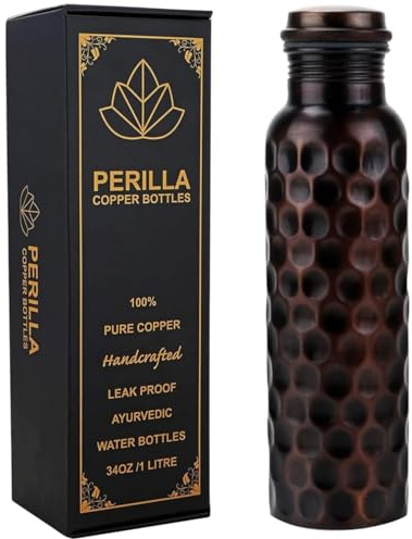 Perilla Home Copper Water Bottle Leak Proof 100% Pure - an Ayurvedic Copper Vessel - Drink More Water and Enjoy The Health Benefits Immediately/Yoga Bottle