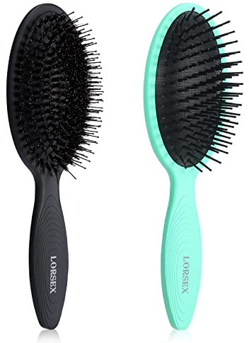 LORSEX 2 Pack Hair Brush, Large Detangling Paddle Hairbrush for Women Men and Kids, Great on Wet/Dry Hair Smoothing Massaging Detangling (Black-Green)