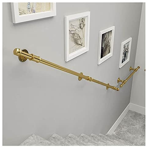 HWF Handlauf Geländer Gold Treppengeländer mit Komplettset, rutschfest Metall Treppengeländer Geländer für Senioren/Kinder/Behinderte/Schwangere